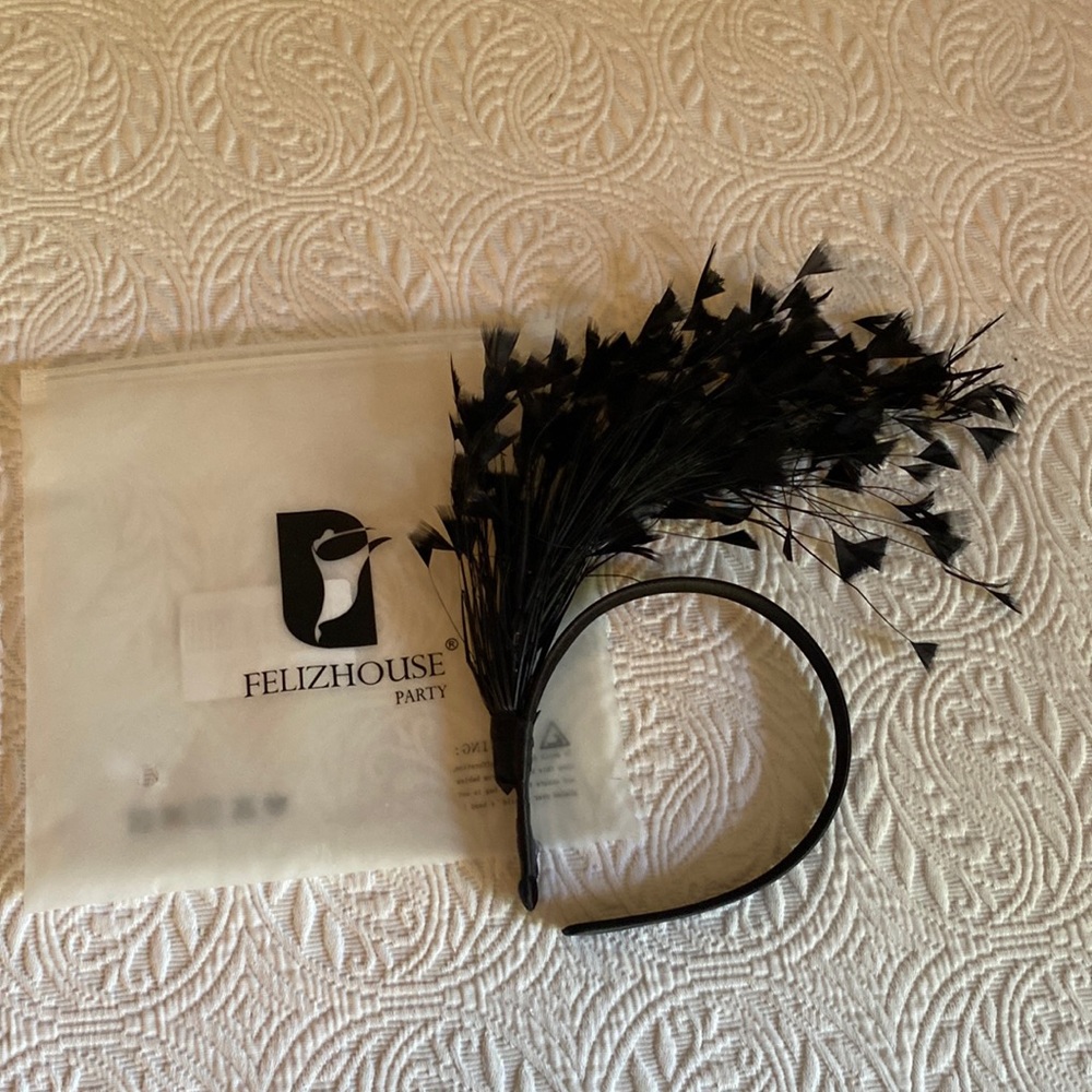 Black feather headband, women